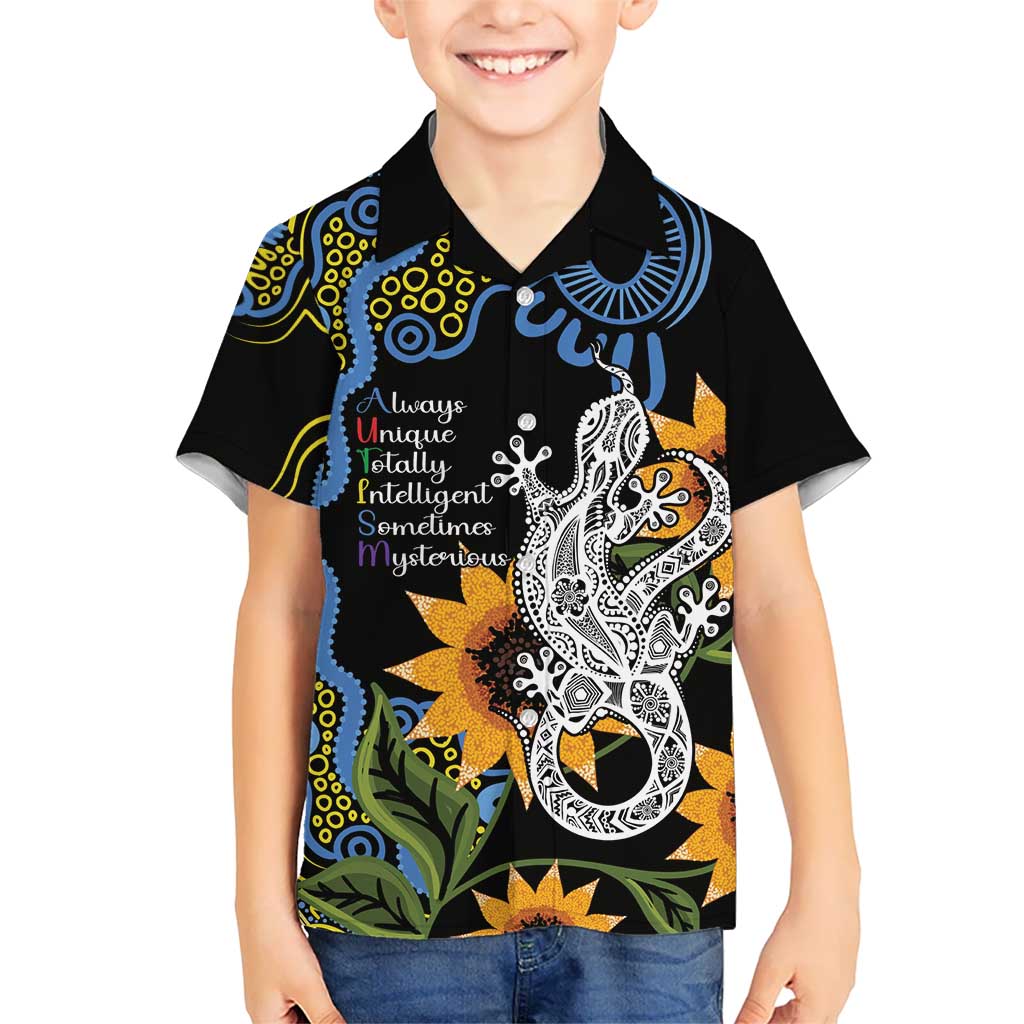 Australia Autism Awareness Hawaiian Shirt Brave Strong Aussie Lizard Aboriginal Art