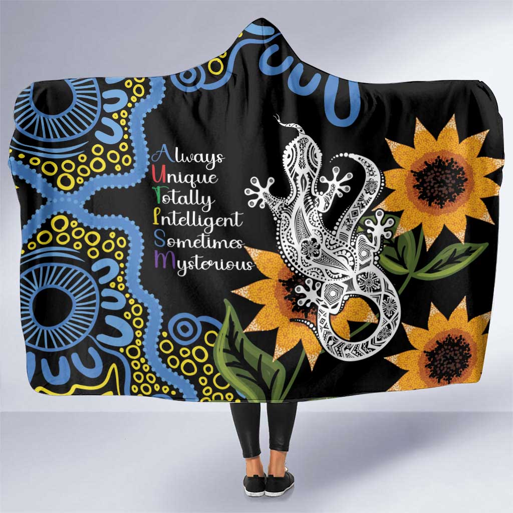 Australia Autism Awareness Hooded Blanket Brave Strong Aussie Lizard Aboriginal Art