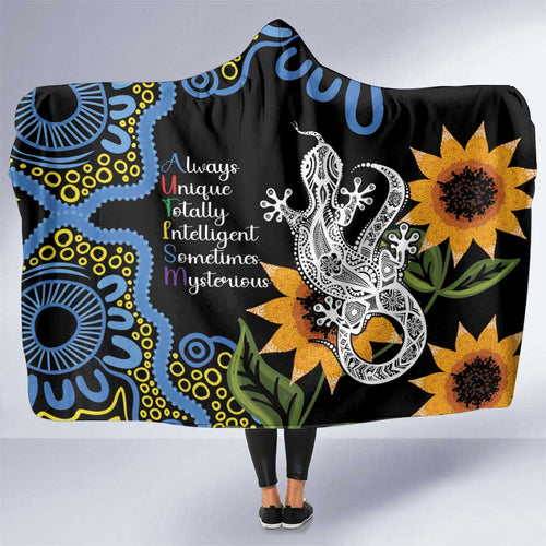 Australia Autism Awareness Hooded Blanket Brave Strong Aussie Lizard Aboriginal Art