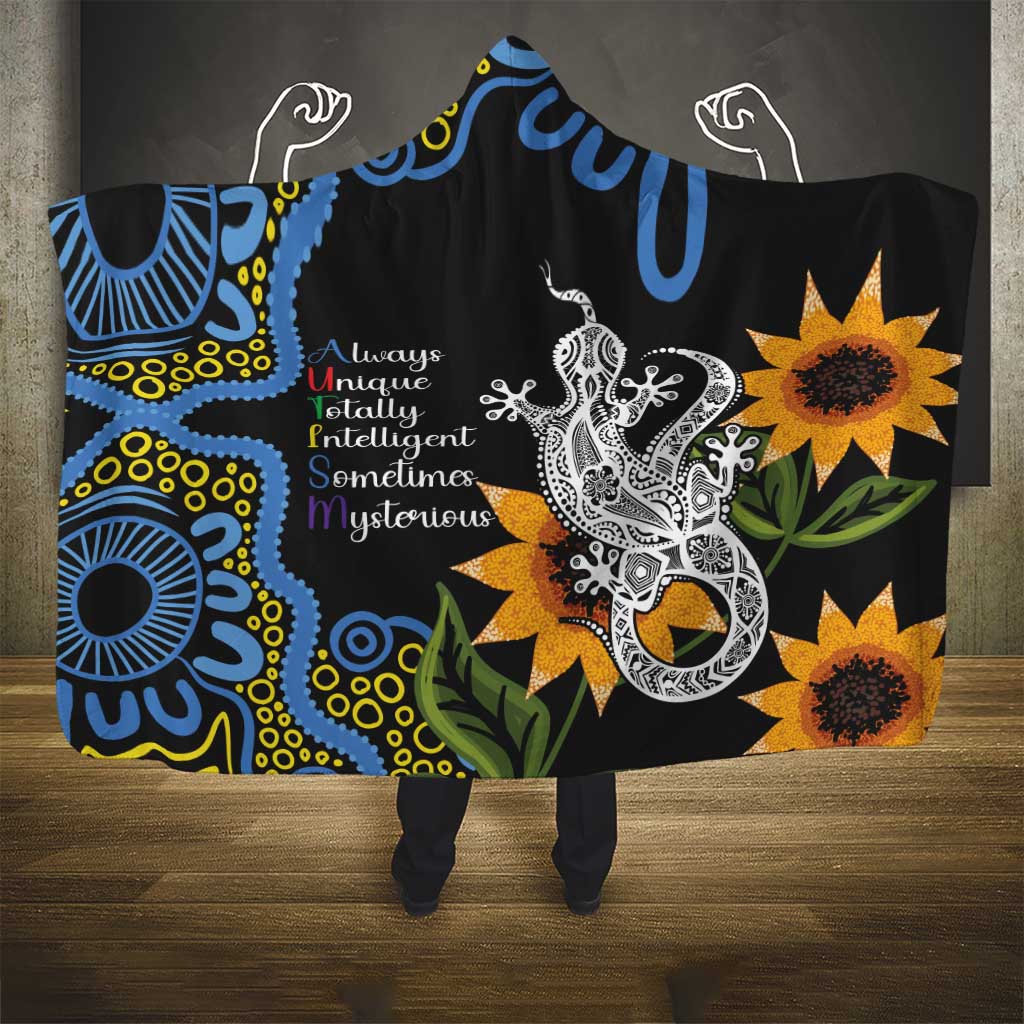 Australia Autism Awareness Hooded Blanket Brave Strong Aussie Lizard Aboriginal Art