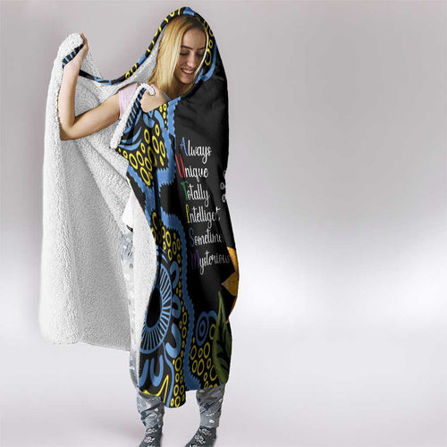 Australia Autism Awareness Hooded Blanket Brave Strong Aussie Lizard Aboriginal Art