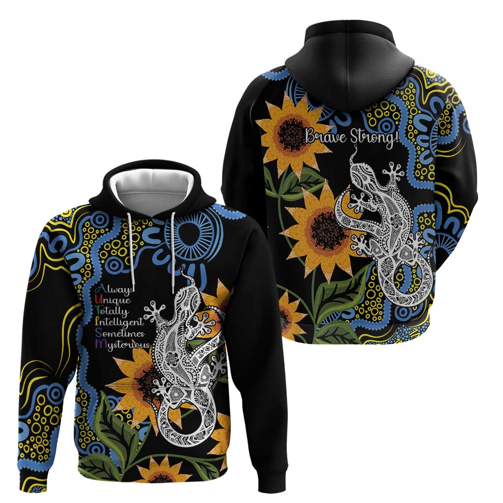 Australia Autism Awareness Hoodie Brave Strong Aussie Lizard Aboriginal Art