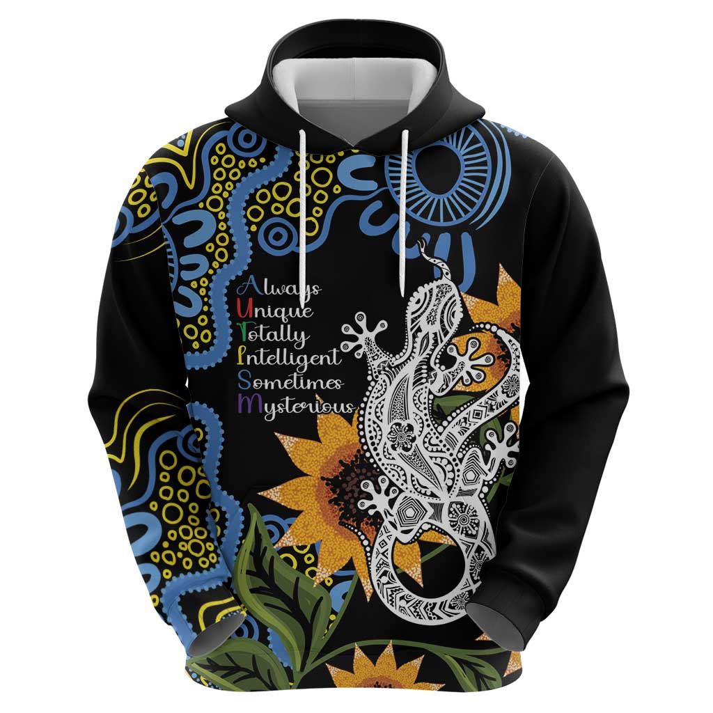 Australia Autism Awareness Hoodie Brave Strong Aussie Lizard Aboriginal Art