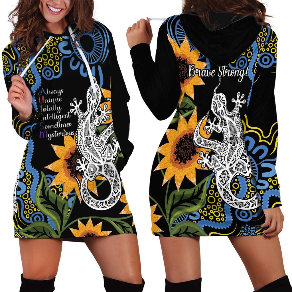 Australia Autism Awareness Hoodie Dress Brave Strong Aussie Lizard Aboriginal Art