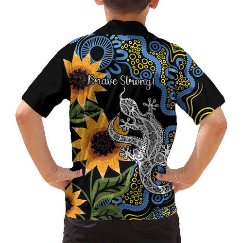 Australia Autism Awareness Kid Hawaiian Shirt Brave Strong Aussie Lizard Aboriginal Art