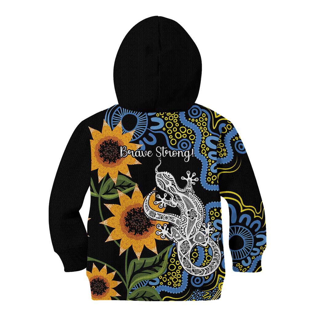 Australia Autism Awareness Kid Hoodie Brave Strong Aussie Lizard Aboriginal Art