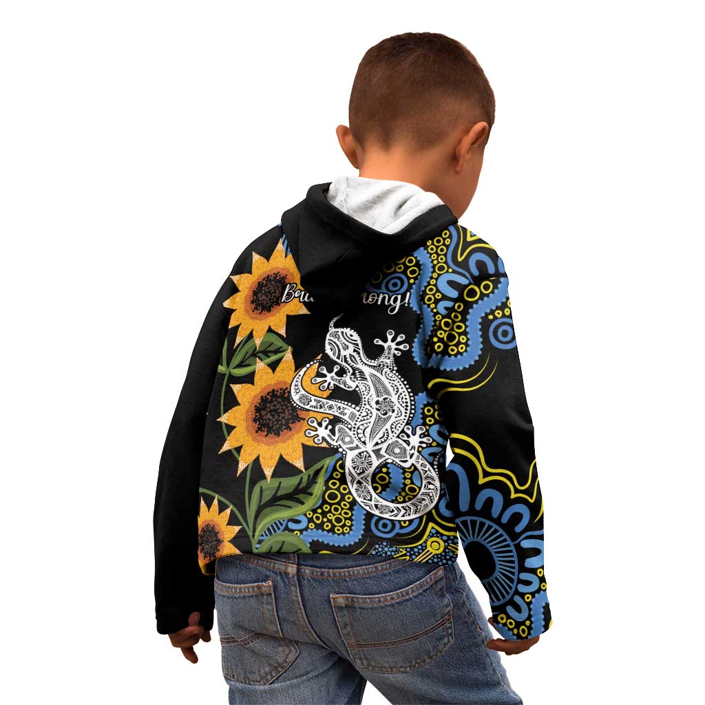 Australia Autism Awareness Kid Hoodie Brave Strong Aussie Lizard Aboriginal Art