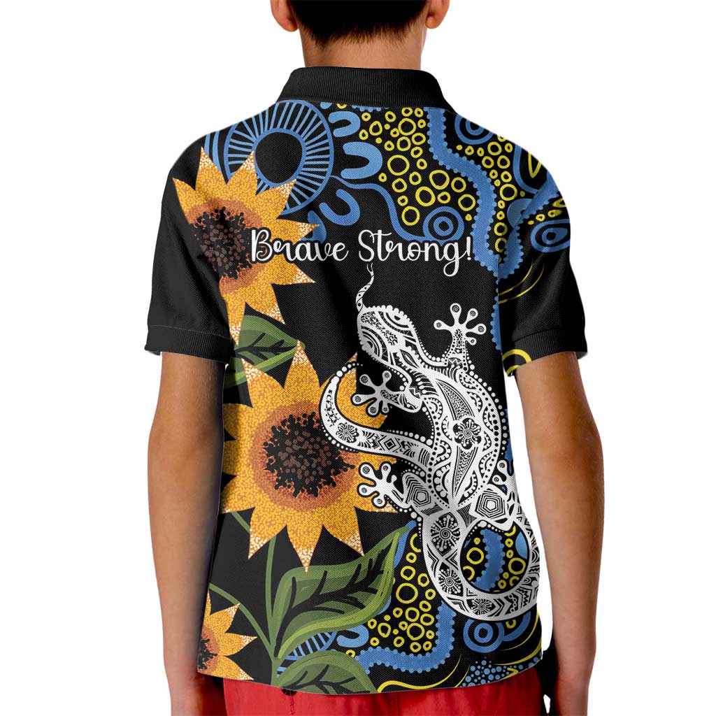 Australia Autism Awareness Kid Polo Shirt Brave Strong Aussie Lizard Aboriginal Art
