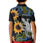 Australia Autism Awareness Kid Polo Shirt Brave Strong Aussie Lizard Aboriginal Art