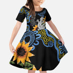 Australia Autism Awareness Kid Short Sleeve Dress Brave Strong Aussie Lizard Aboriginal Art