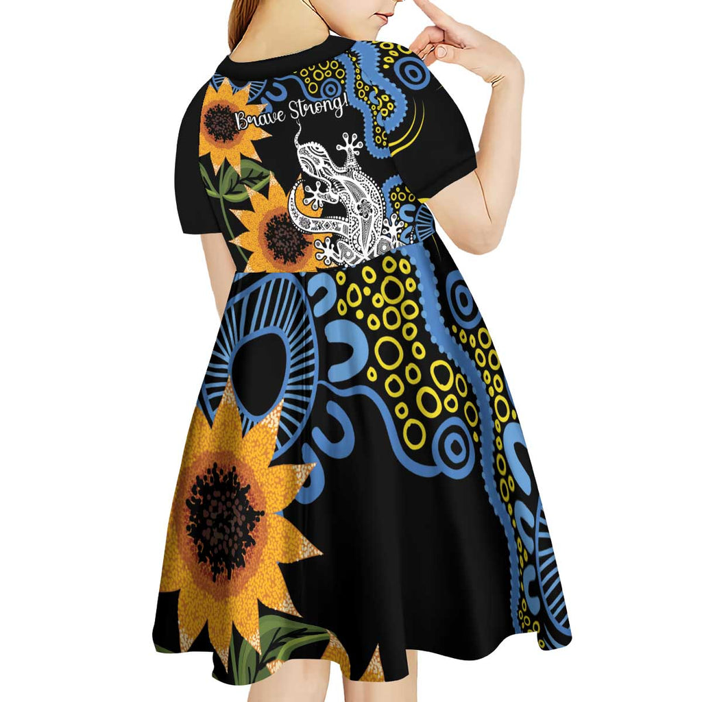 Australia Autism Awareness Kid Short Sleeve Dress Brave Strong Aussie Lizard Aboriginal Art
