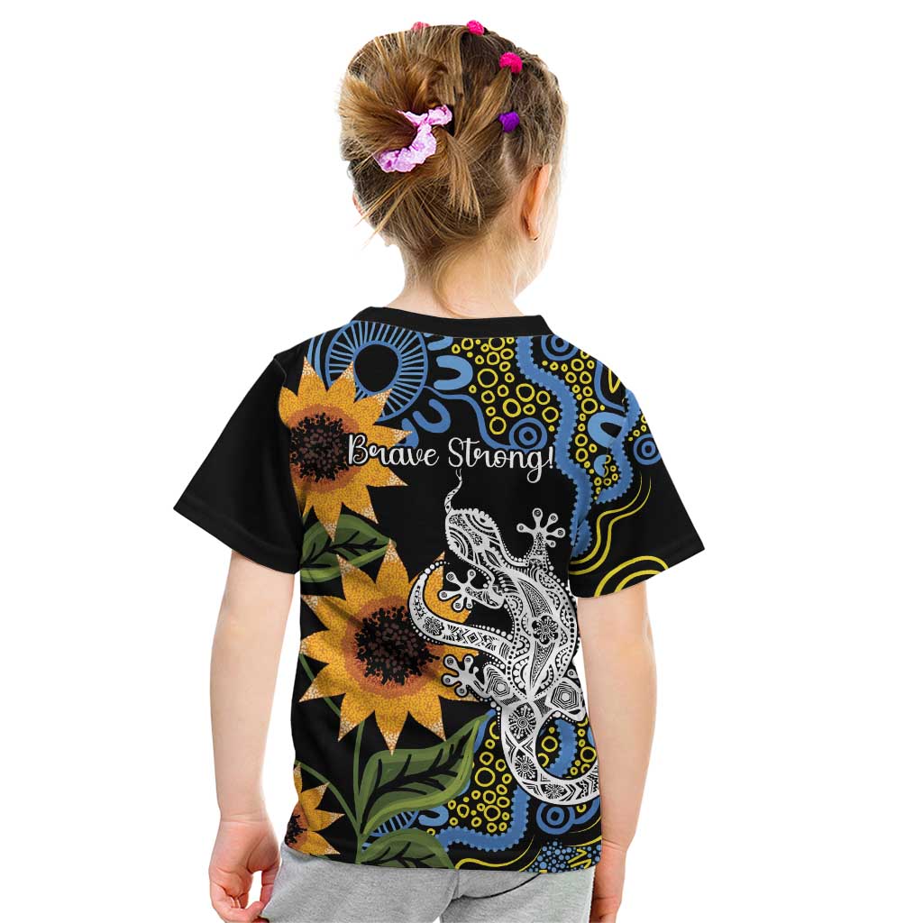 Australia Autism Awareness Kid T Shirt Brave Strong Aussie Lizard Aboriginal Art