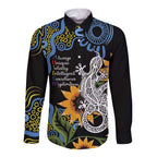Australia Autism Awareness Long Sleeve Button Shirt Brave Strong Aussie Lizard Aboriginal Art