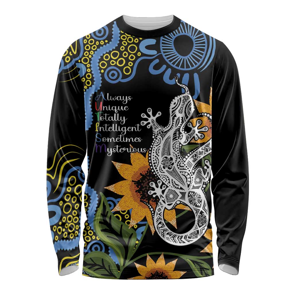 Australia Autism Awareness Long Sleeve Shirt Brave Strong Aussie Lizard Aboriginal Art