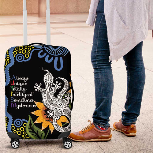 Australia Autism Awareness Luggage Cover Brave Strong Aussie Lizard Aboriginal Art