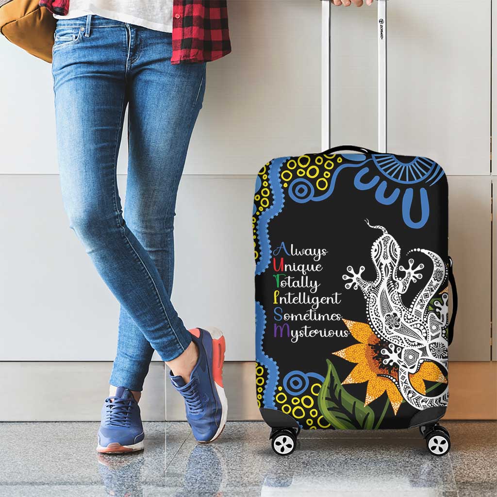 Australia Autism Awareness Luggage Cover Brave Strong Aussie Lizard Aboriginal Art
