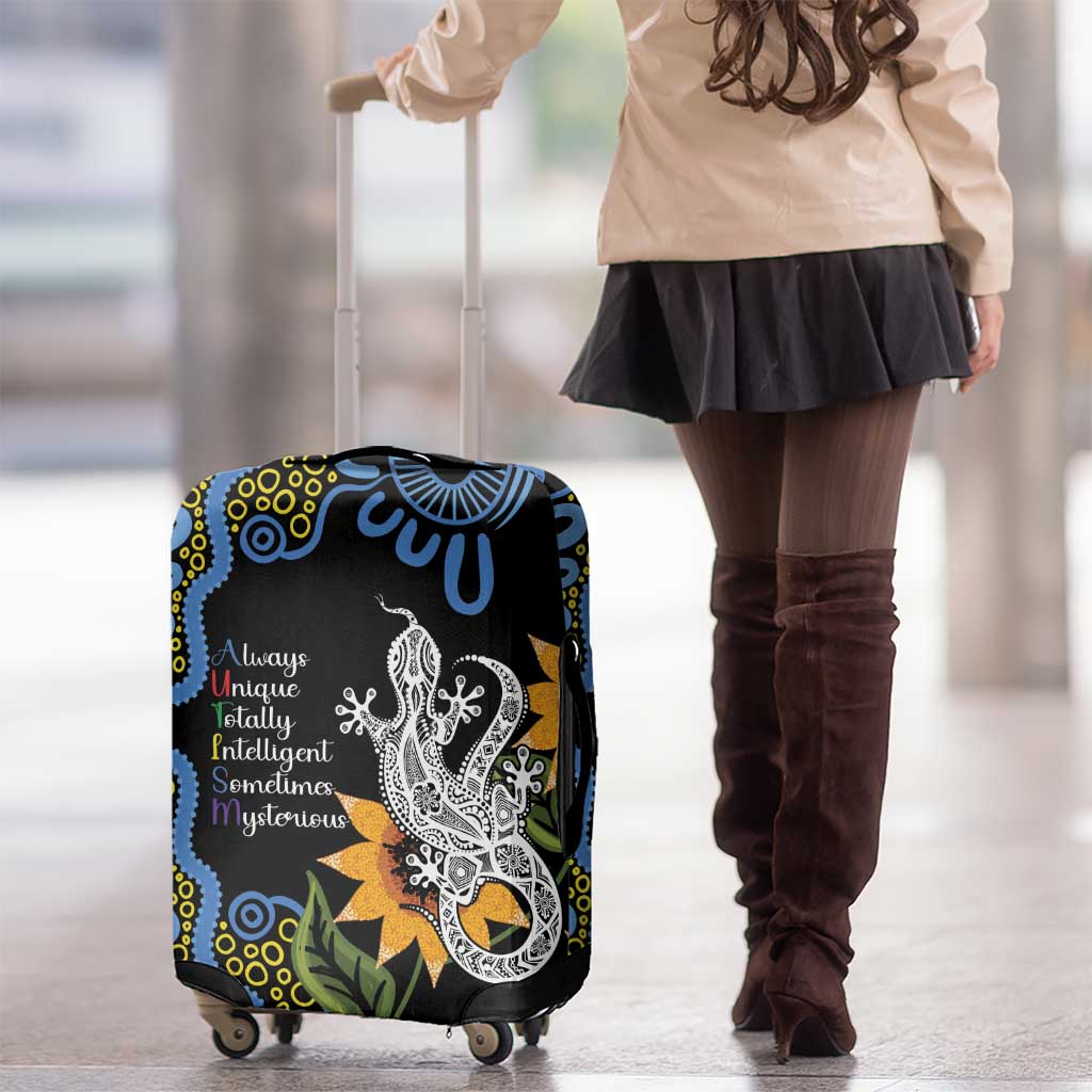 Australia Autism Awareness Luggage Cover Brave Strong Aussie Lizard Aboriginal Art