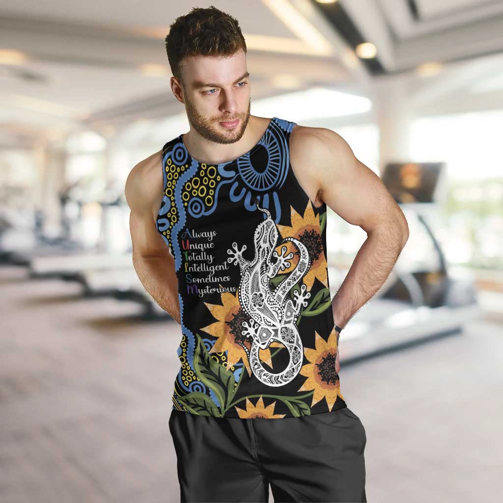 Australia Autism Awareness Men Tank Top Brave Strong Aussie Lizard Aboriginal Art