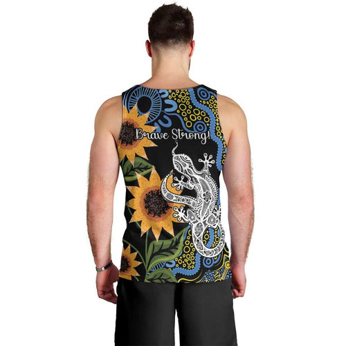 Australia Autism Awareness Men Tank Top Brave Strong Aussie Lizard Aboriginal Art