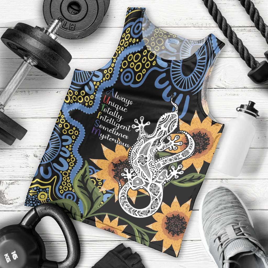 Australia Autism Awareness Men Tank Top Brave Strong Aussie Lizard Aboriginal Art