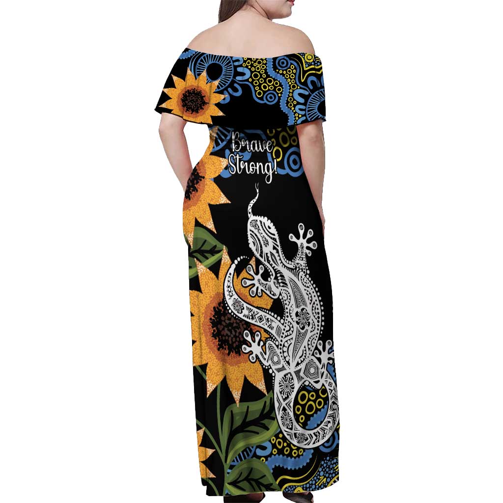Australia Autism Awareness Off Shoulder Maxi Dress Brave Strong Aussie Lizard Aboriginal Art