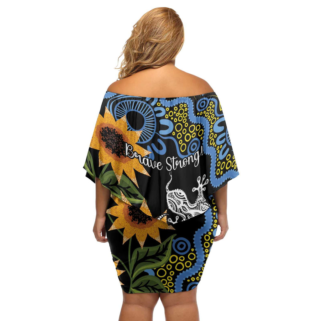 Australia Autism Awareness Off Shoulder Short Dress Brave Strong Aussie Lizard Aboriginal Art