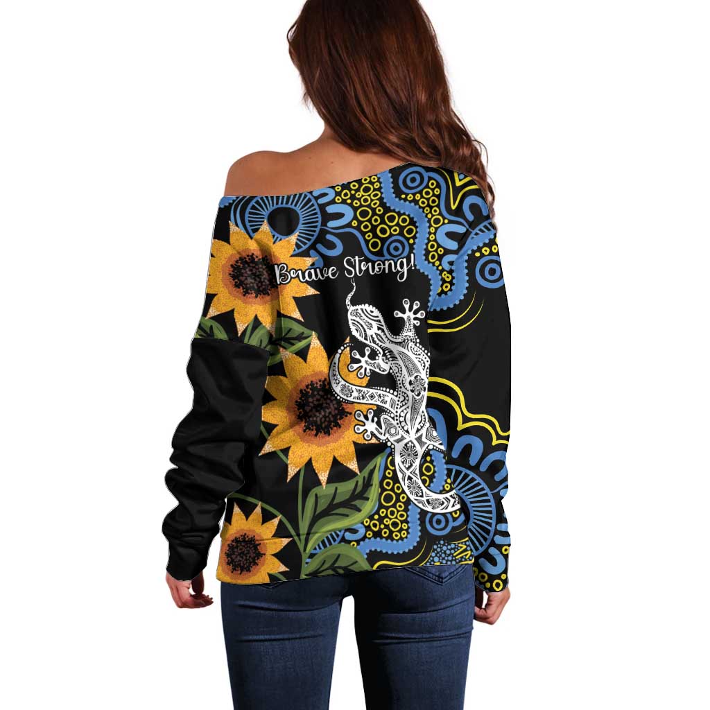 Australia Autism Awareness Off Shoulder Sweater Brave Strong Aussie Lizard Aboriginal Art