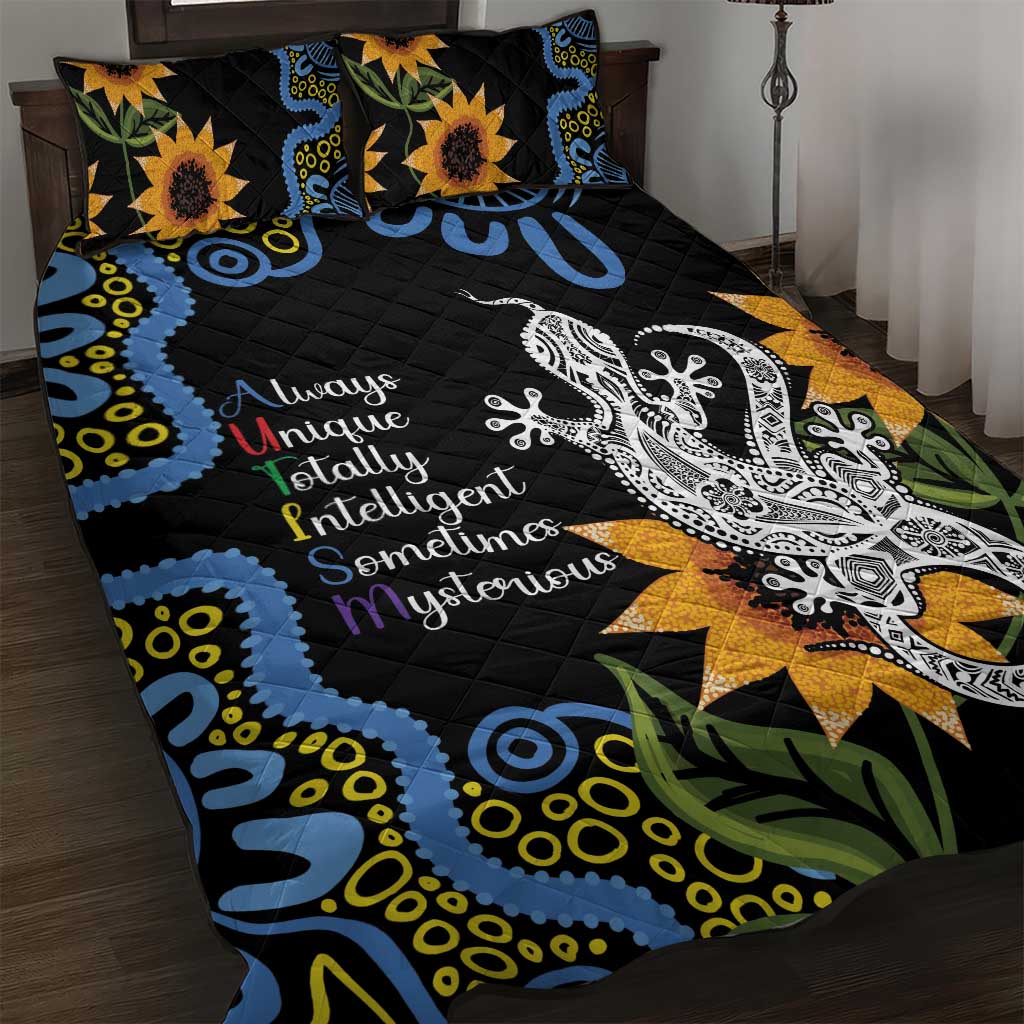 Australia Autism Awareness Quilt Bed Set Brave Strong Aussie Lizard Aboriginal Art