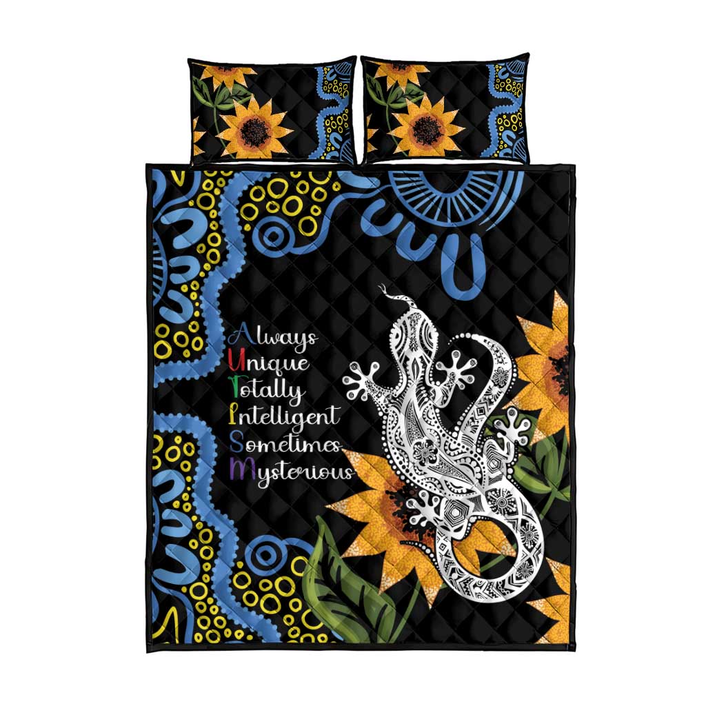 Australia Autism Awareness Quilt Bed Set Brave Strong Aussie Lizard Aboriginal Art