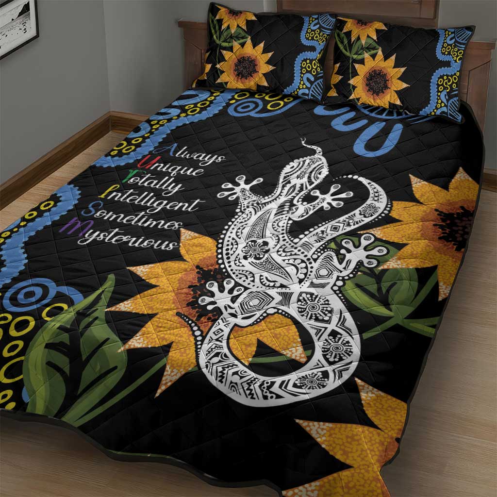 Australia Autism Awareness Quilt Bed Set Brave Strong Aussie Lizard Aboriginal Art