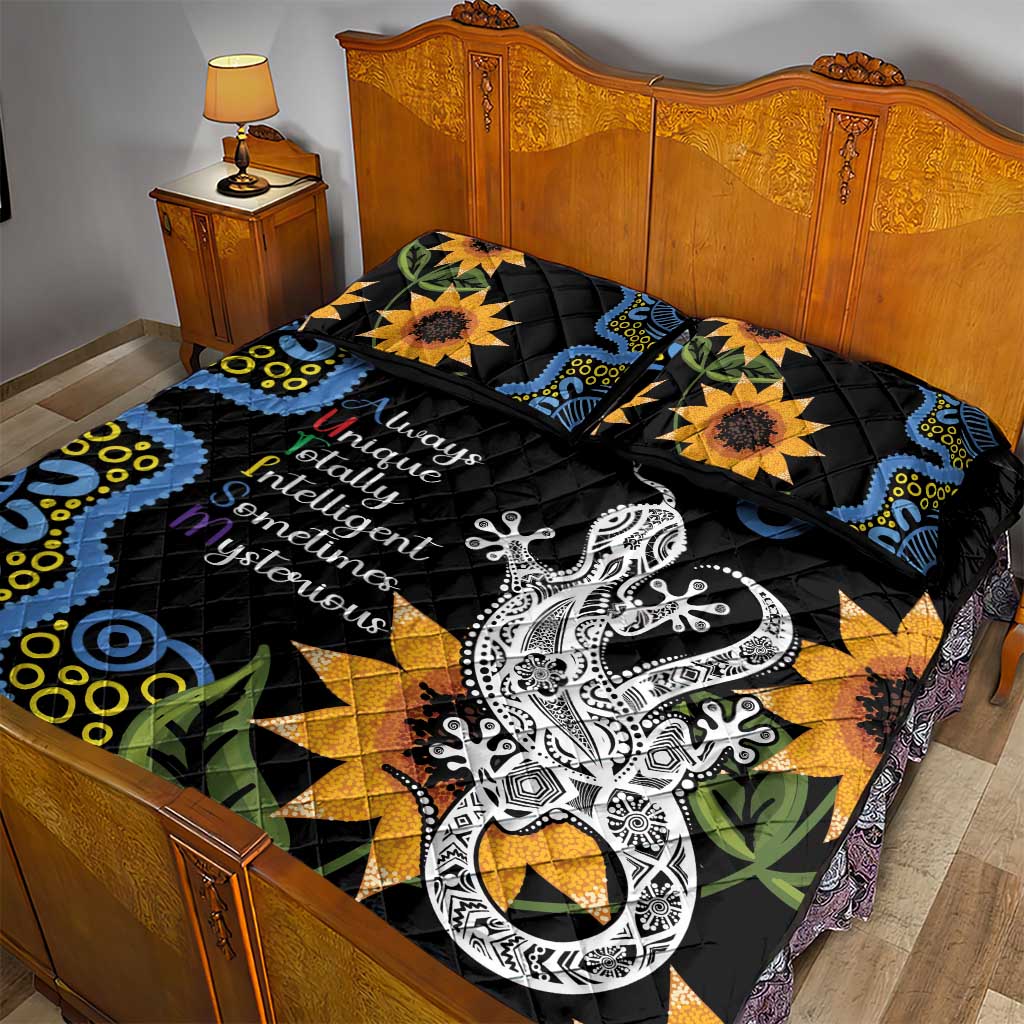 Australia Autism Awareness Quilt Bed Set Brave Strong Aussie Lizard Aboriginal Art