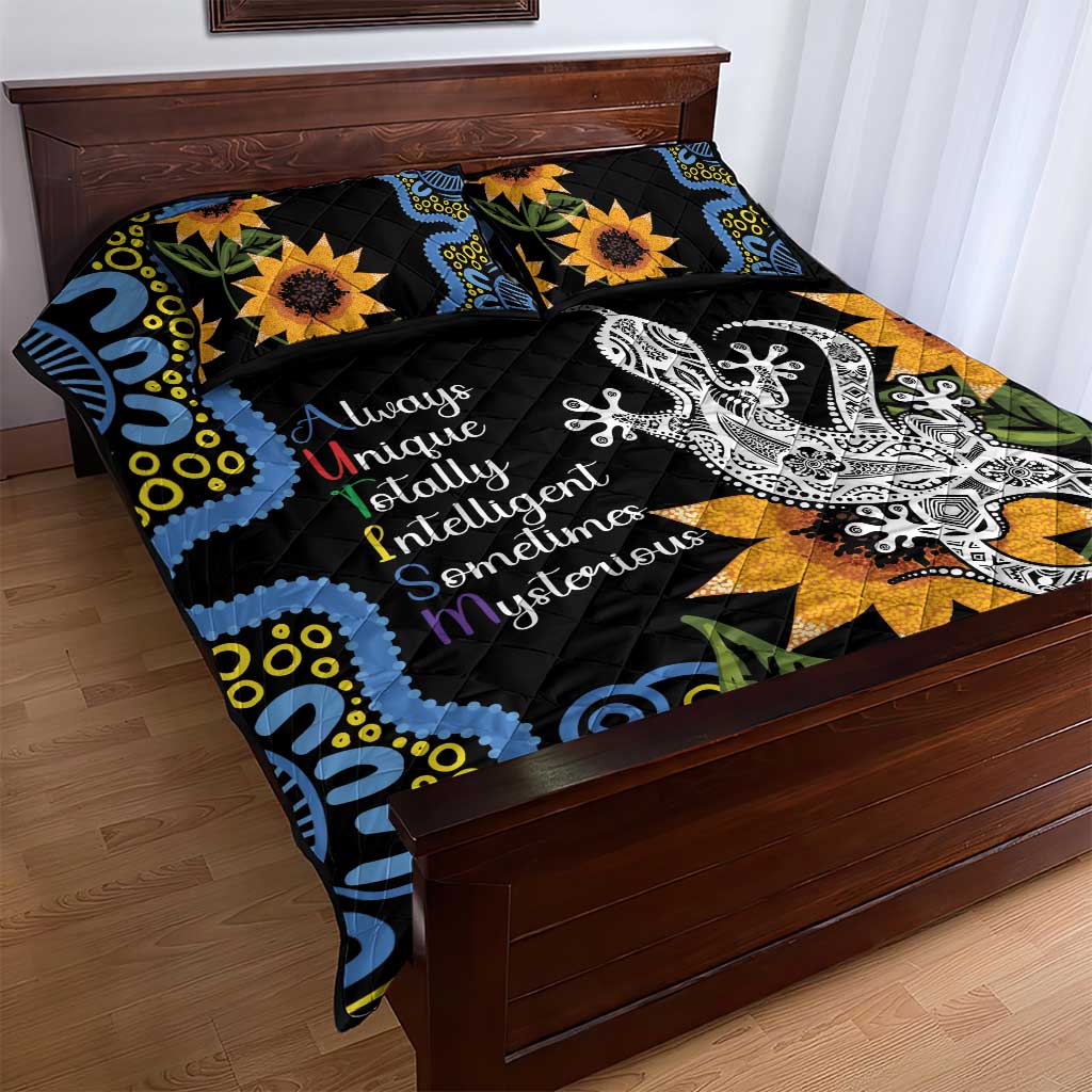 Australia Autism Awareness Quilt Bed Set Brave Strong Aussie Lizard Aboriginal Art