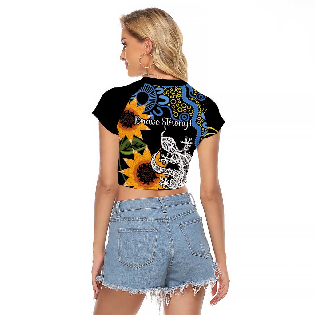 Australia Autism Awareness Raglan Cropped T Shirt Brave Strong Aussie Lizard Aboriginal Art