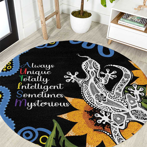 Australia Autism Awareness Round Carpet Brave Strong Aussie Lizard Aboriginal Art