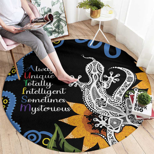 Australia Autism Awareness Round Carpet Brave Strong Aussie Lizard Aboriginal Art