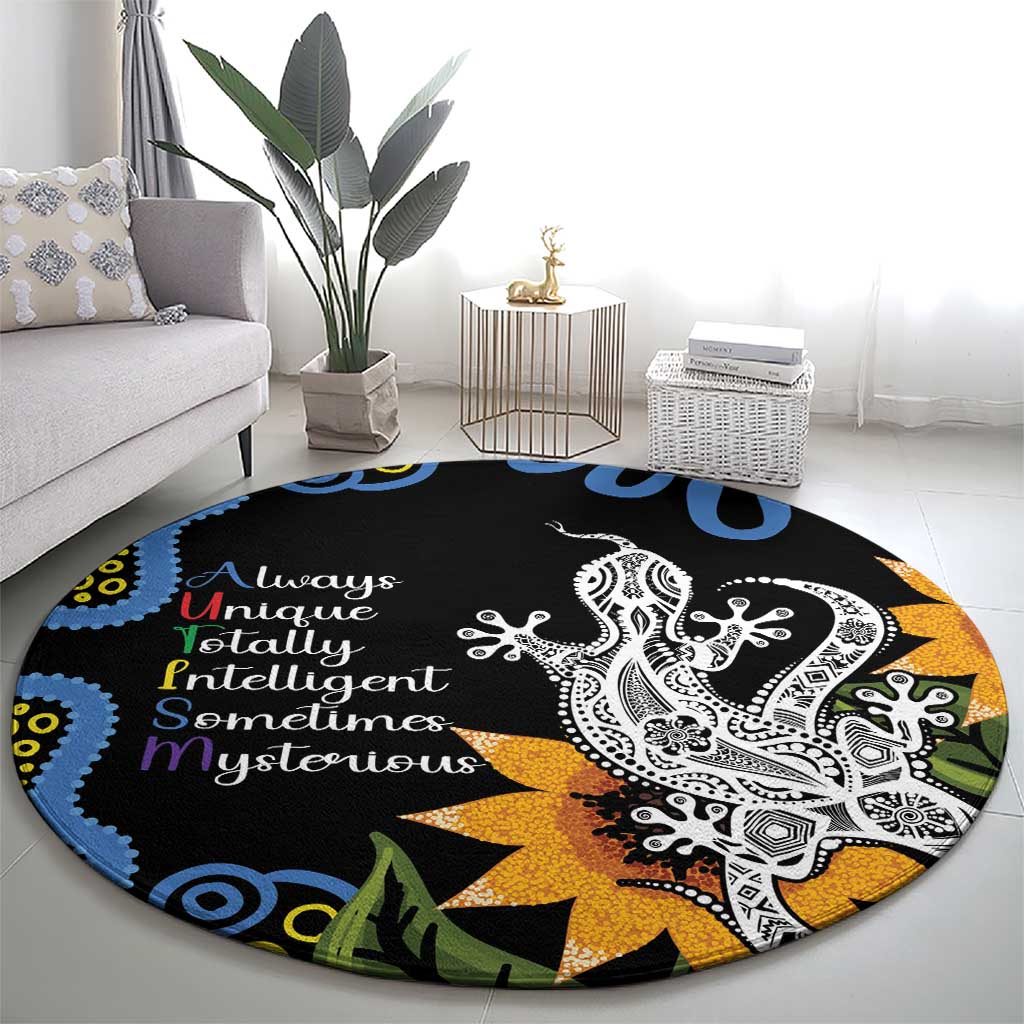 Australia Autism Awareness Round Carpet Brave Strong Aussie Lizard Aboriginal Art