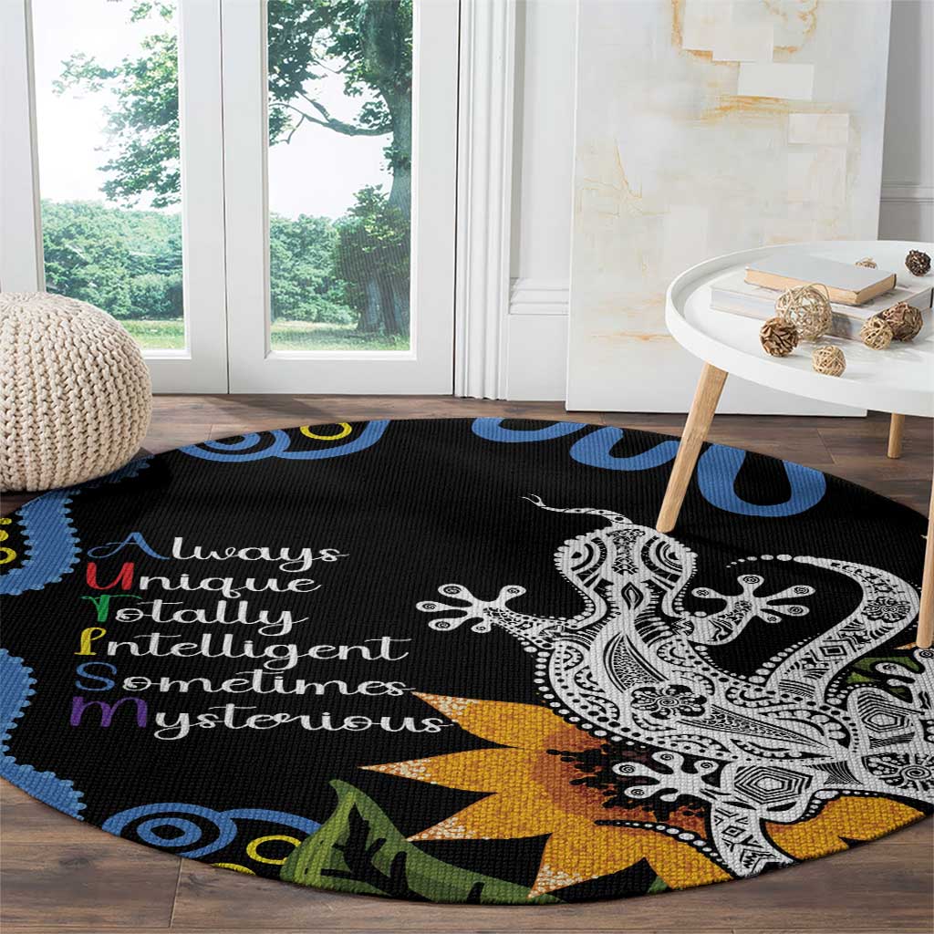 Australia Autism Awareness Round Carpet Brave Strong Aussie Lizard Aboriginal Art