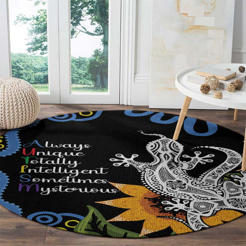 Australia Autism Awareness Round Carpet Brave Strong Aussie Lizard Aboriginal Art