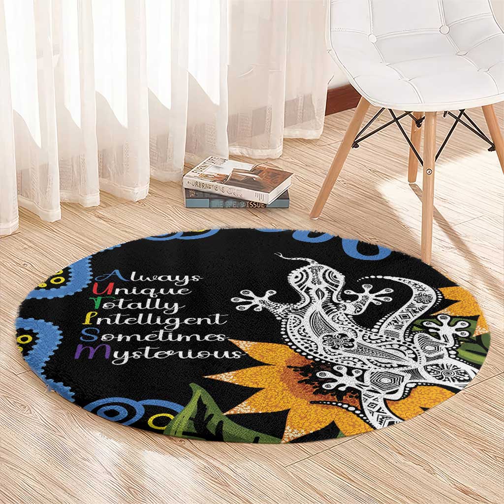Australia Autism Awareness Round Carpet Brave Strong Aussie Lizard Aboriginal Art