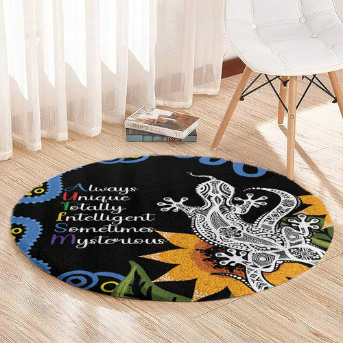 Australia Autism Awareness Round Carpet Brave Strong Aussie Lizard Aboriginal Art