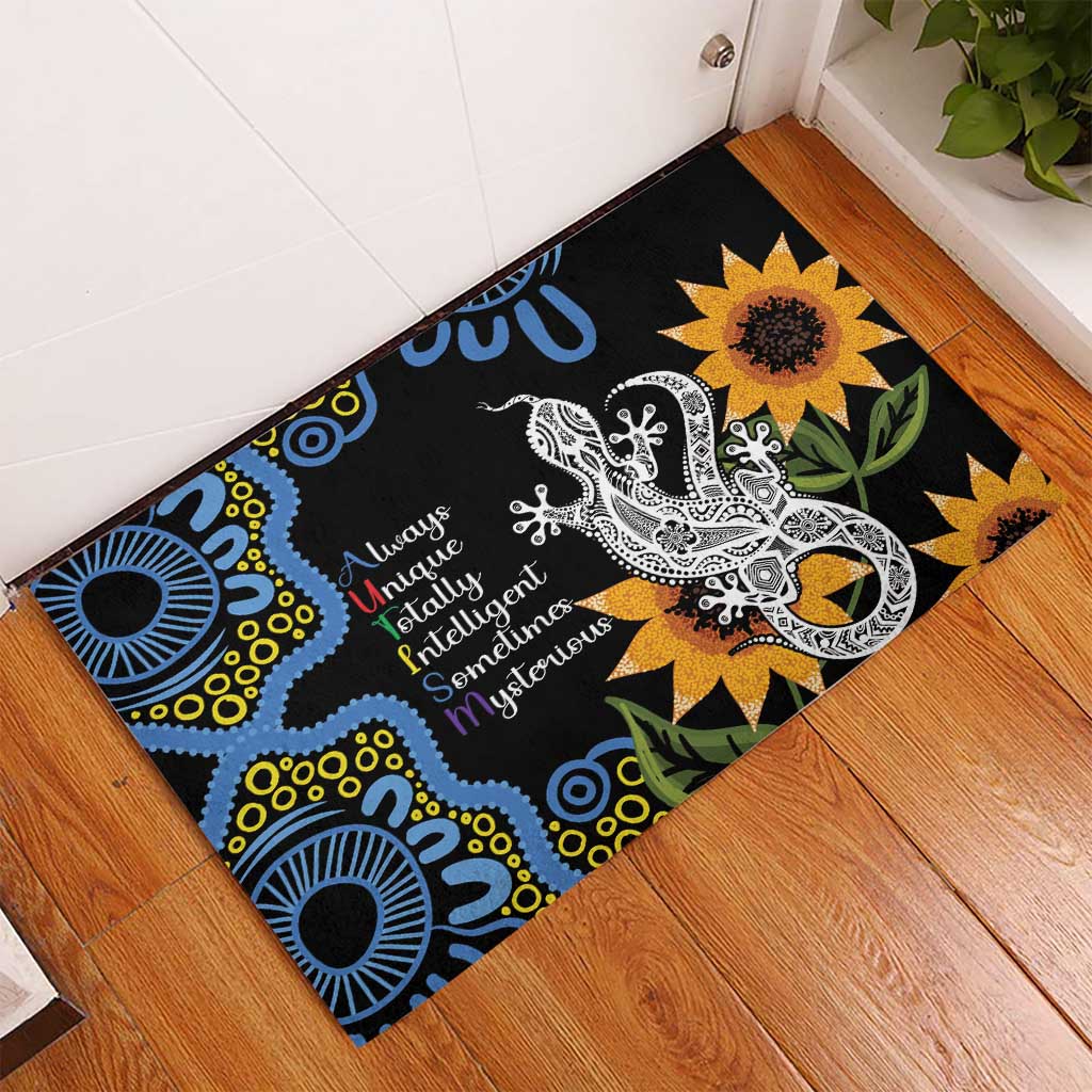 Australia Autism Awareness Rubber Doormat Brave Strong Aussie Lizard Aboriginal Art