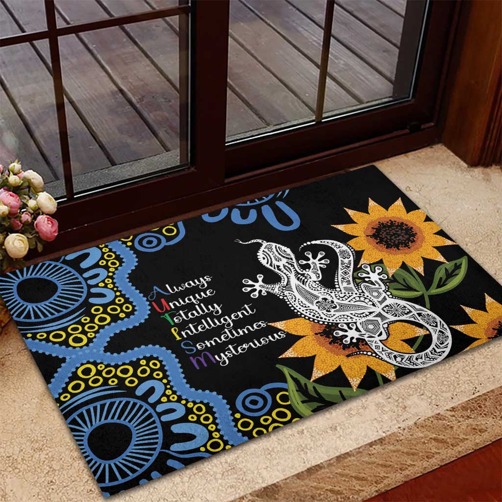 Australia Autism Awareness Rubber Doormat Brave Strong Aussie Lizard Aboriginal Art
