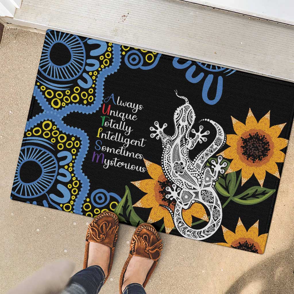 Australia Autism Awareness Rubber Doormat Brave Strong Aussie Lizard Aboriginal Art