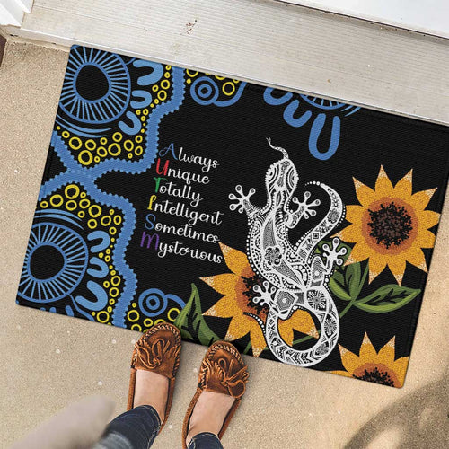 Australia Autism Awareness Rubber Doormat Brave Strong Aussie Lizard Aboriginal Art