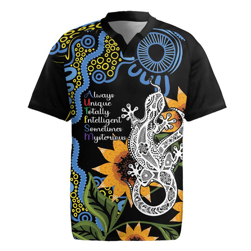Australia Autism Awareness Rugby Jersey Brave Strong Aussie Lizard Aboriginal Art