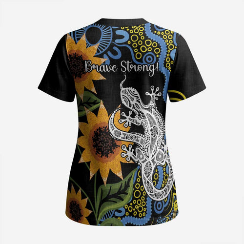 Australia Autism Awareness Scrub Top Brave Strong Aussie Lizard Aboriginal Art - Aussie Hoodie