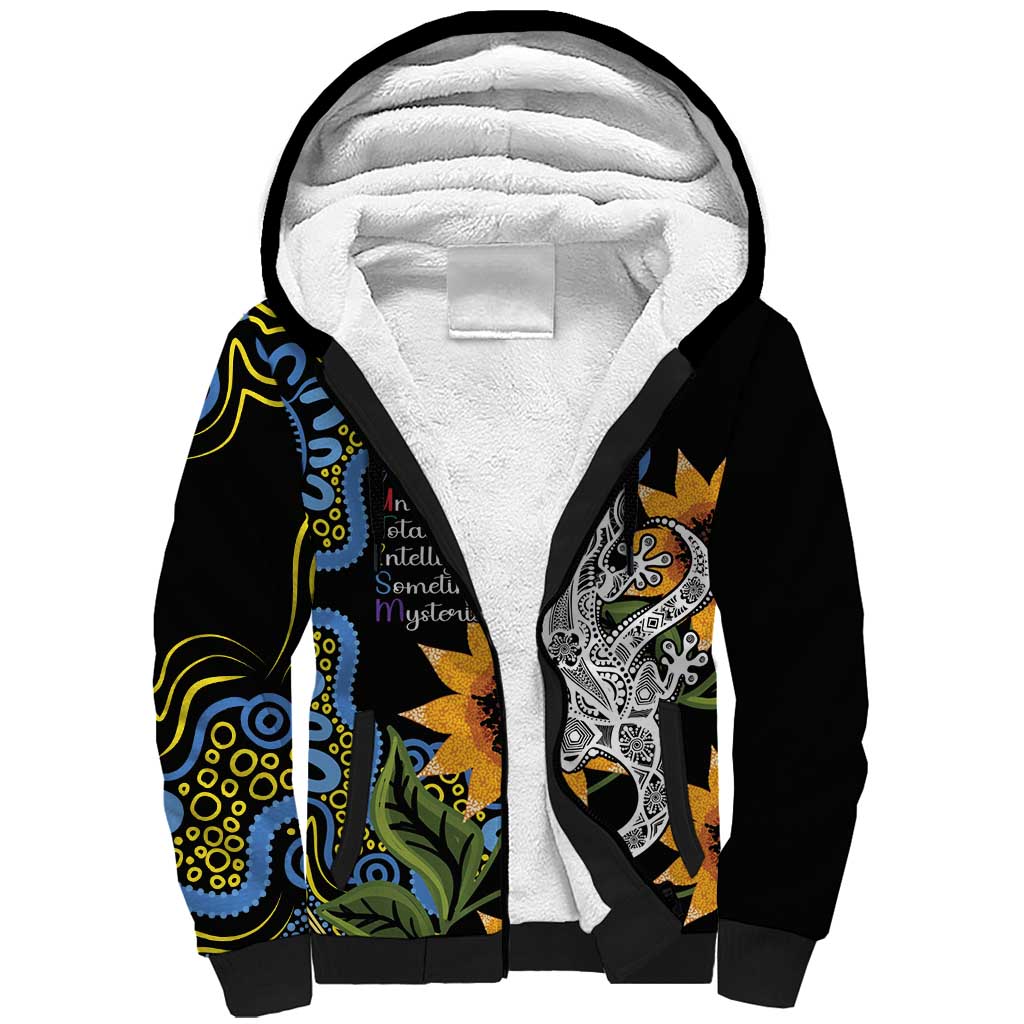 Australia Autism Awareness Sherpa Hoodie Brave Strong Aussie Lizard Aboriginal Art