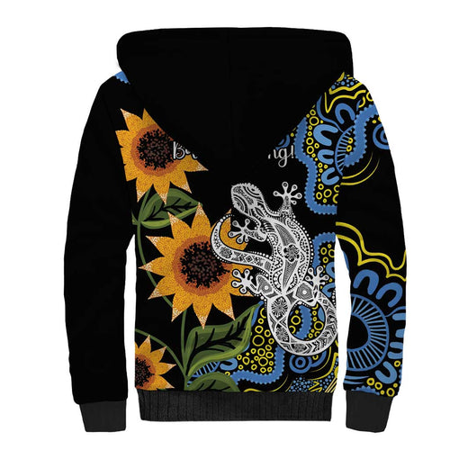Australia Autism Awareness Sherpa Hoodie Brave Strong Aussie Lizard Aboriginal Art