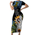 Australia Autism Awareness Short Sleeve Bodycon Dress Brave Strong Aussie Lizard Aboriginal Art