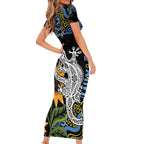 Australia Autism Awareness Short Sleeve Bodycon Dress Brave Strong Aussie Lizard Aboriginal Art